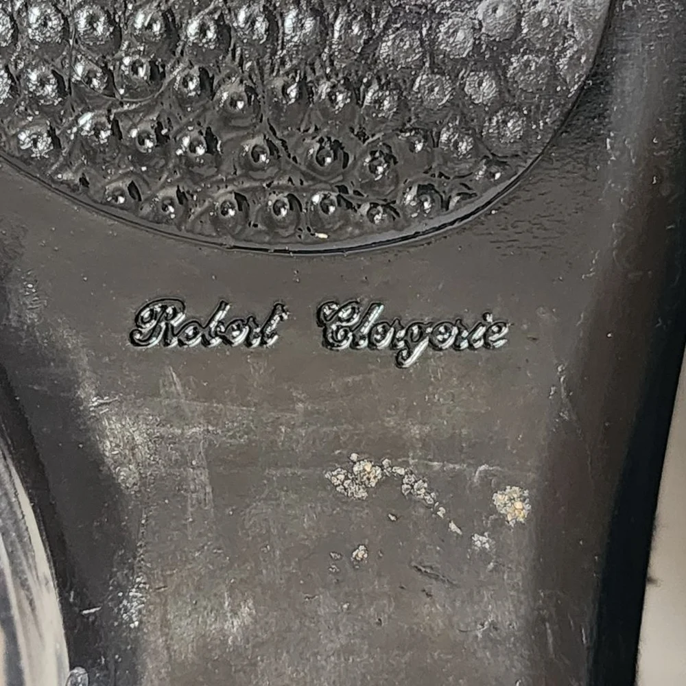 ROBERT CLERGERIE Black Suede Patent Leather‎ Ankle Strap Wedges 8.5